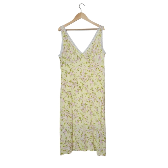 Urban Social Floral Midi Dress Sz M Yellow Babydoll Y2K Cottagecore Fairy Lace - Picture 1 of 9